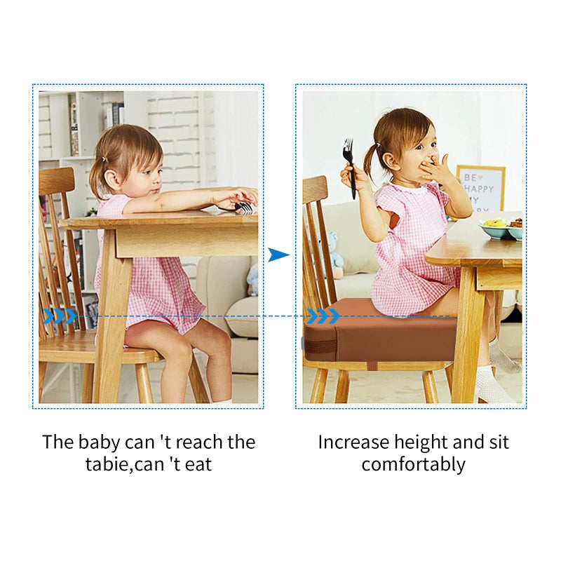 SMZCTYI Toddler Booster Seat for Dining Table, PU Washable Double Safe Straps Non-Slip Bottom Booster Seat Dining Toddler, Portable Travel Increasing Cushion (Brown) - Image 2