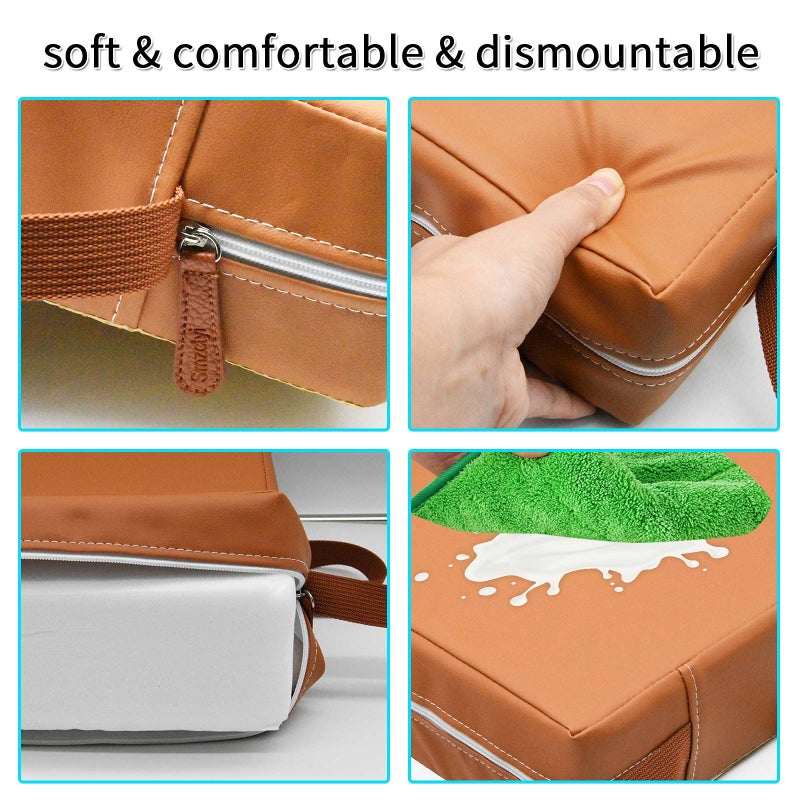SMZCTYI Toddler Booster Seat for Dining Table, PU Washable Double Safe Straps Non-Slip Bottom Booster Seat Dining Toddler, Portable Travel Increasing Cushion (Brown) - Image 4