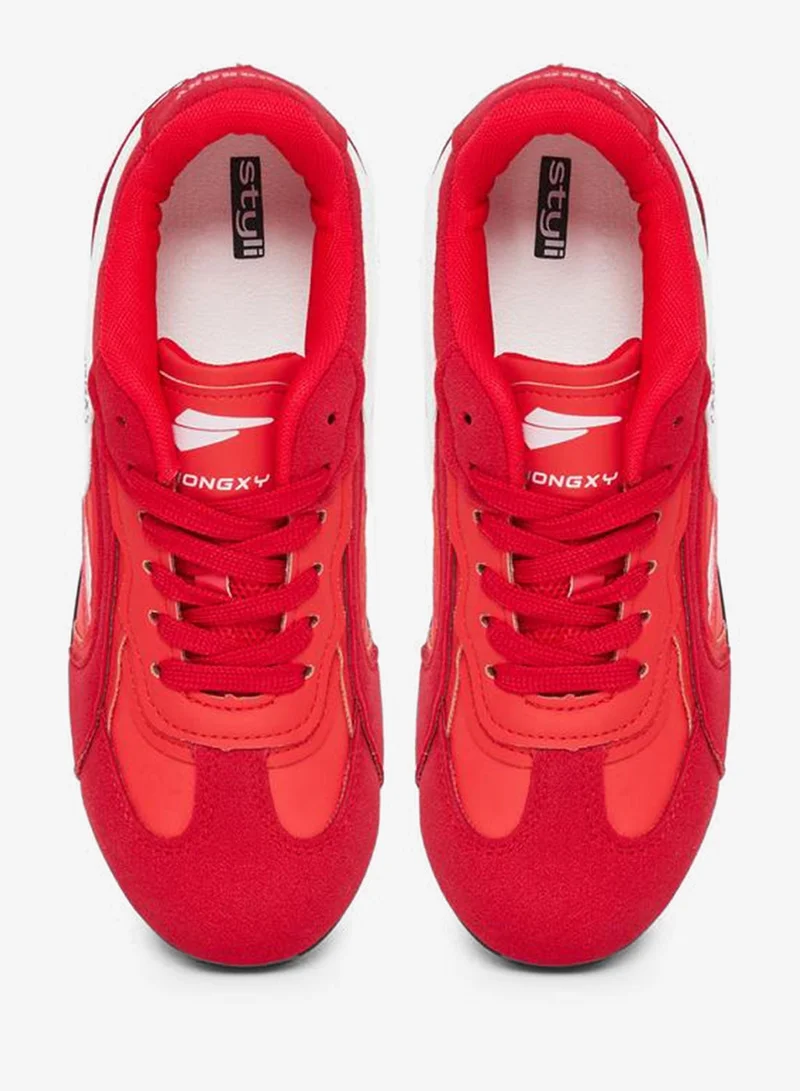 Styli Active Red Retro Lace Up Sneakers
