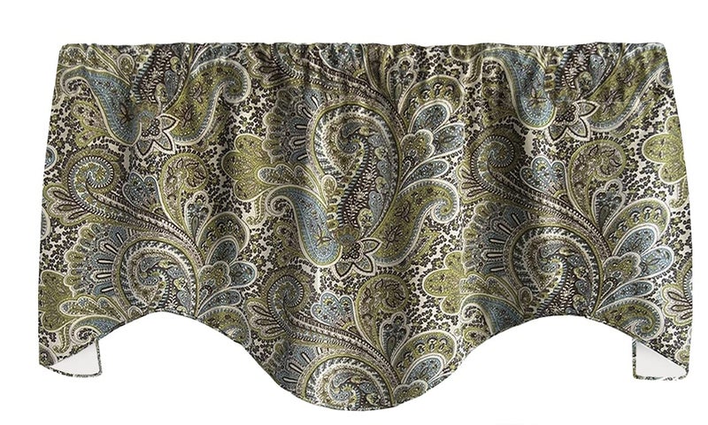 Decorative Things Window Valance Curtain for Kitchen Living Room Bedroom Drape Swag Short Curtains Rod Pocket Brown and Blue Paisley Window Treatment 53 x 18