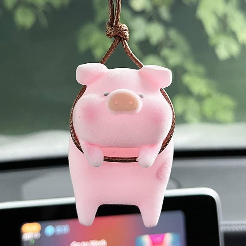 MENGSOOD Car Hanging Ornament, Piggy Rear View Mirror Pendant, Interior Accessories for Car Decoration, Gardening Hanging (Pink Pig) - Image 1