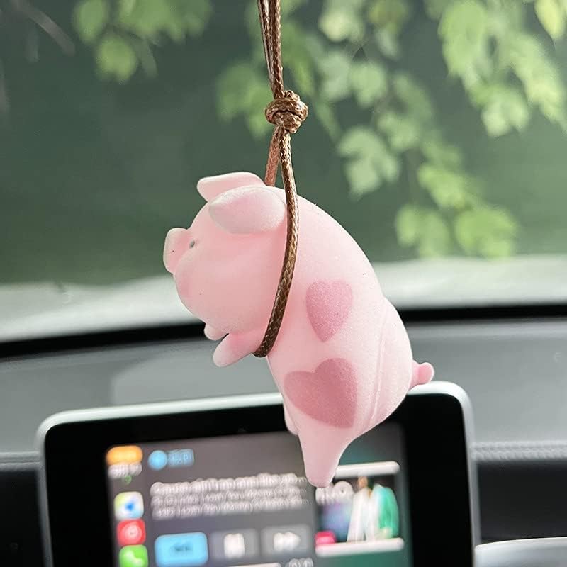 MENGSOOD Car Hanging Ornament, Piggy Rear View Mirror Pendant, Interior Accessories for Car Decoration, Gardening Hanging (Pink Pig) - Image 3