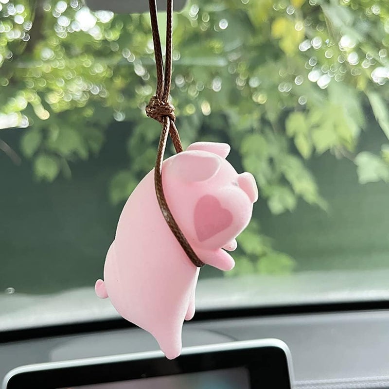 MENGSOOD Car Hanging Ornament, Piggy Rear View Mirror Pendant, Interior Accessories for Car Decoration, Gardening Hanging (Pink Pig) - Image 2