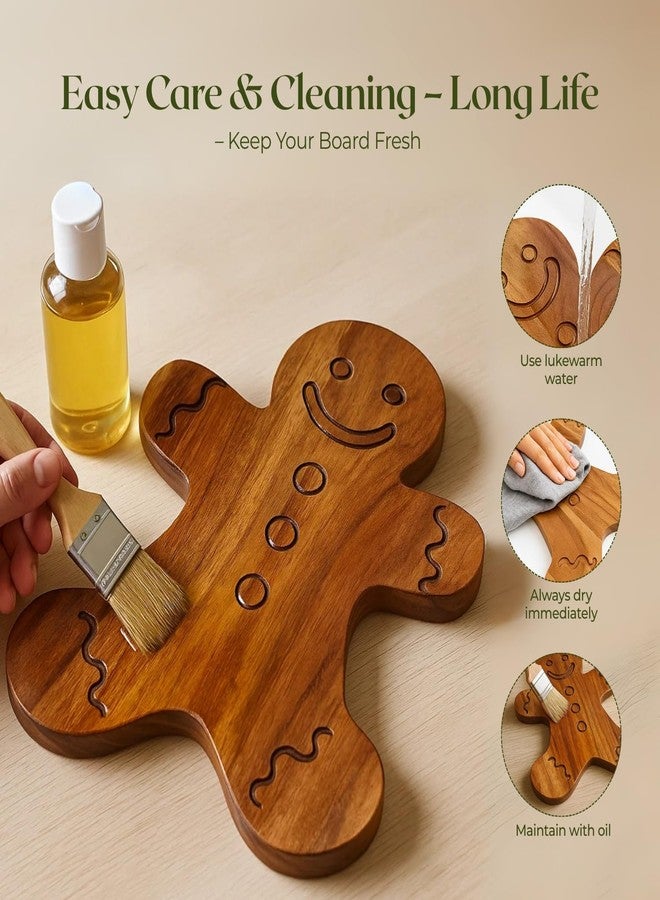 Aurah Gingerbread Shaped Acacia Wood Cutting Board for Kitchen Decorative - Wooden Charcuterie Serving Platter Snack, Fruit & Cheese - Housewarming, Wedding Gifts (13.5 x 10.5 Inch) - Image 5