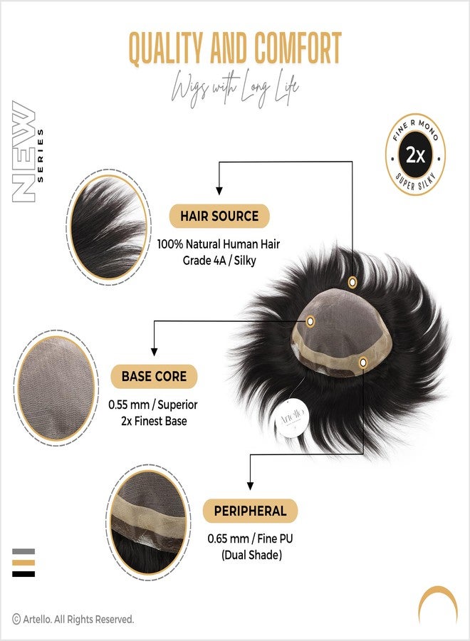 Artello® FINE R MONO Smart Hair Patch for Men, Silky Hair Wig in 100% Natural Human Hair, Dual Shade Apollo PU for Indian Skins, 2x Finest Base (Colour: Natural Black) (10x8) - Image 4
