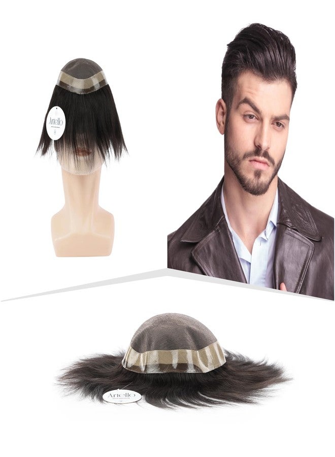 Artello® FINE R MONO Smart Hair Patch for Men, Silky Hair Wig in 100% Natural Human Hair, Dual Shade Apollo PU for Indian Skins, 2x Finest Base (Colour: Natural Black) (10x8) - Image 1