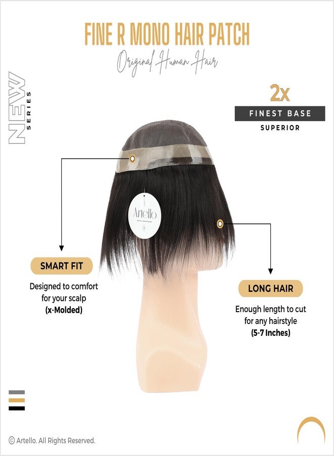 Artello® FINE R MONO Smart Hair Patch for Men, Silky Hair Wig in 100% Natural Human Hair, Dual Shade Apollo PU for Indian Skins, 2x Finest Base (Colour: Natural Black) (10x8) - Image 2