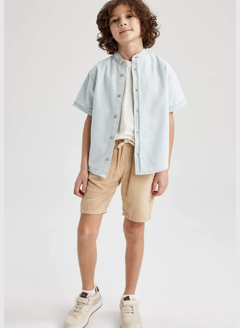 DeFacto Boy Oversize Fit Button Neck Denim Short Sleeve Shirt