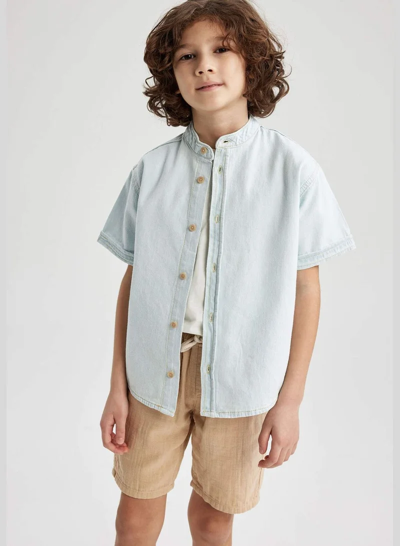 DeFacto Boy Oversize Fit Button Neck Denim Short Sleeve Shirt