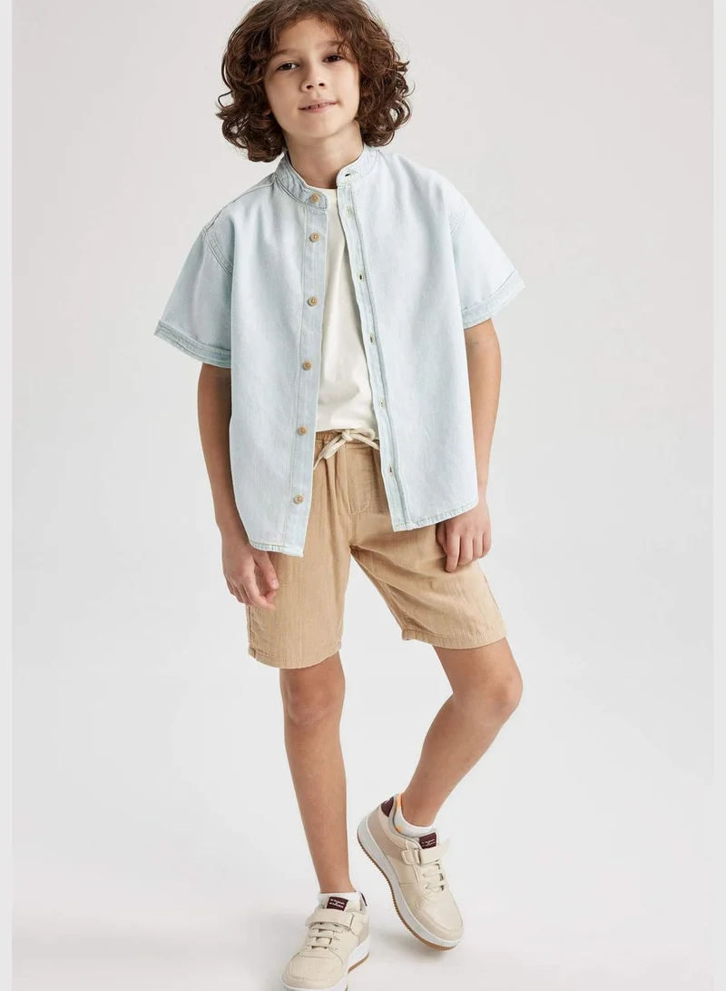 DeFacto Boy Oversize Fit Button Neck Denim Short Sleeve Shirt
