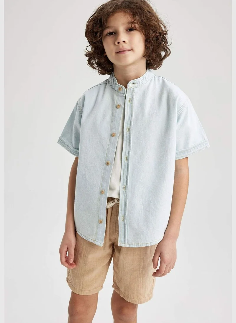 DeFacto Boy Oversize Fit Button Neck Denim Short Sleeve Shirt