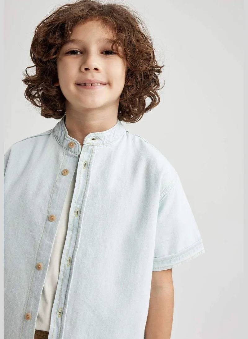 DeFacto Boy Oversize Fit Button Neck Denim Short Sleeve Shirt