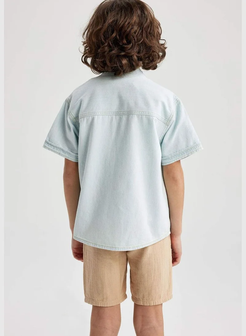 DeFacto Boy Oversize Fit Button Neck Denim Short Sleeve Shirt
