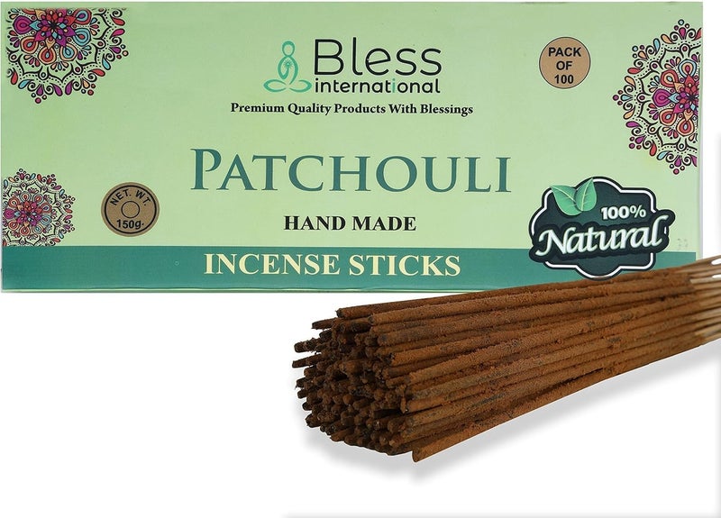Bless International BlessPatchouli 100NaturalHandmadeHandDipped OrganicChemicalsCharcoalFree PurificationRelaxationPositivityYogaMeditation BestWoodsScent 100 Sticks 150GM