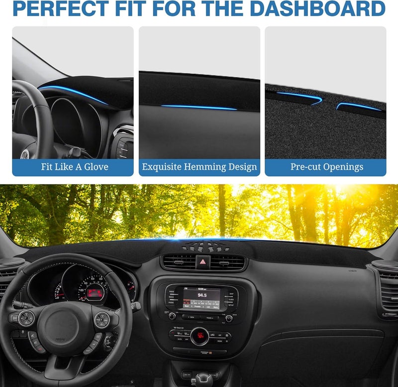 FIILINES Custom Fit for Dash Cover 2014-2019 Kia Soul Dashboard Mat Cover Sunshade Nonslip Mesh Protector No Glare - Image 4
