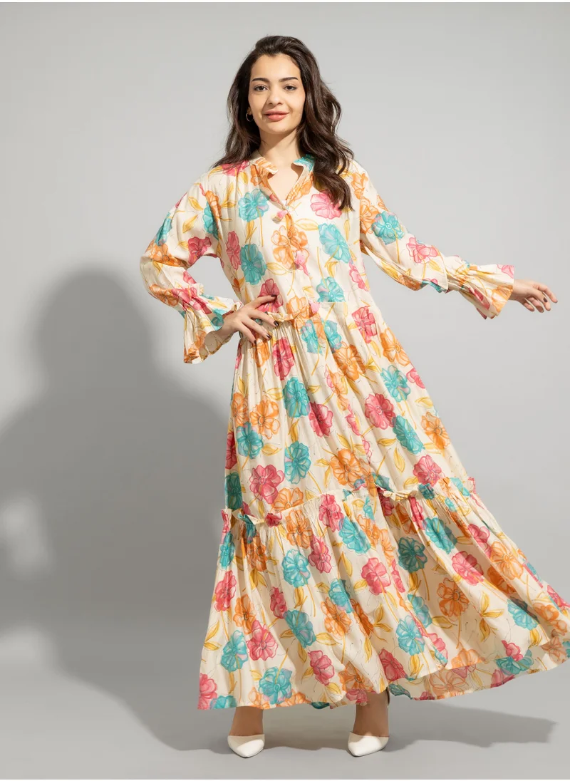IKKXA Printed Patterns Modern Jalabiya IN9072 Yellow