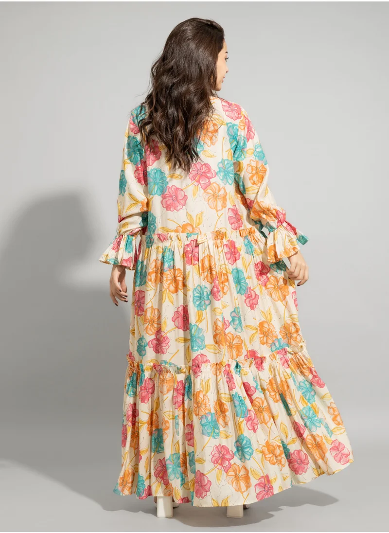 IKKXA Printed Patterns Modern Jalabiya IN9072 Yellow