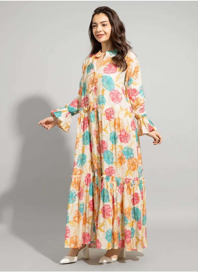IKKXA Printed Patterns Modern Jalabiya IN9072 Yellow