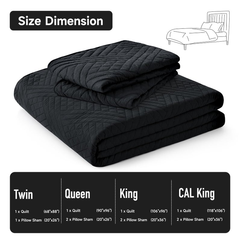 Lavsiry Cal/California King Size Black Quilt Set  Summer Lightweight Oversized Thin Comforter Bedding Set  Soft Microfiber Bedspread & Coverlet - 3 Piece(1 Quilt  2 Pillow Shams) - Image 5