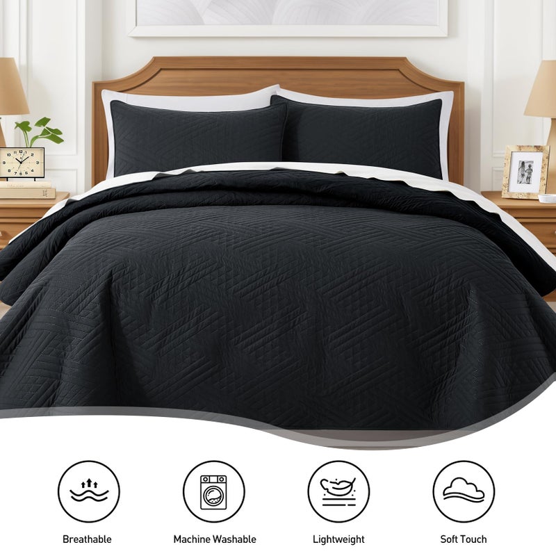 Lavsiry Cal/California King Size Black Quilt Set  Summer Lightweight Oversized Thin Comforter Bedding Set  Soft Microfiber Bedspread & Coverlet - 3 Piece(1 Quilt  2 Pillow Shams) - Image 4