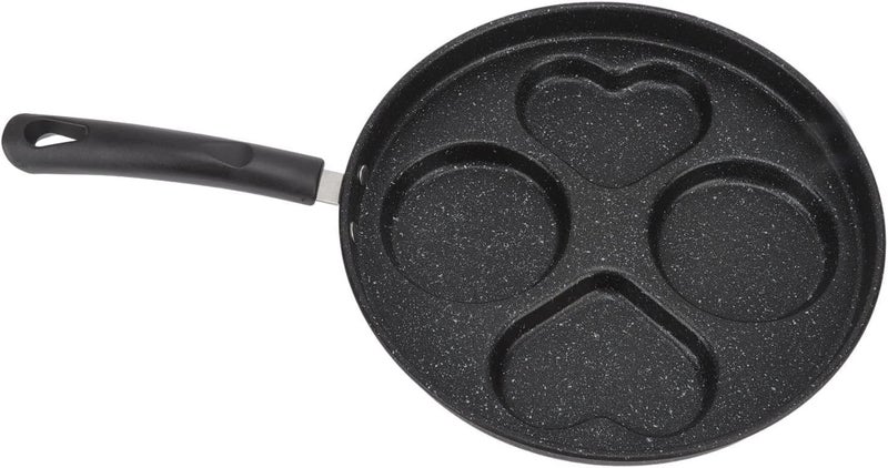 Shrux Holes Non-Stick Baking and Frying Pan with Heat-Resistance Bakelite Handle | 2round + 2Heart Shape Omelet and Pancake Making tawa | Round Kitchen Cooking Pan | Kitchen Cooking Skillet - Image 1