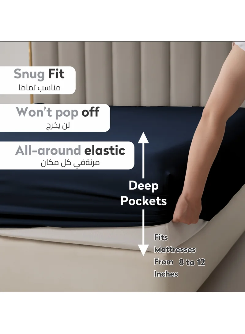 Donetella Bedding Fitted Sheet - Fits 120x200 Cm Bed For Twin Bed 2 Pcs (1 Fitted Sheet and 1 Pillowcase) - 30 Cm Deep Pocket - Solid Bed Sheet