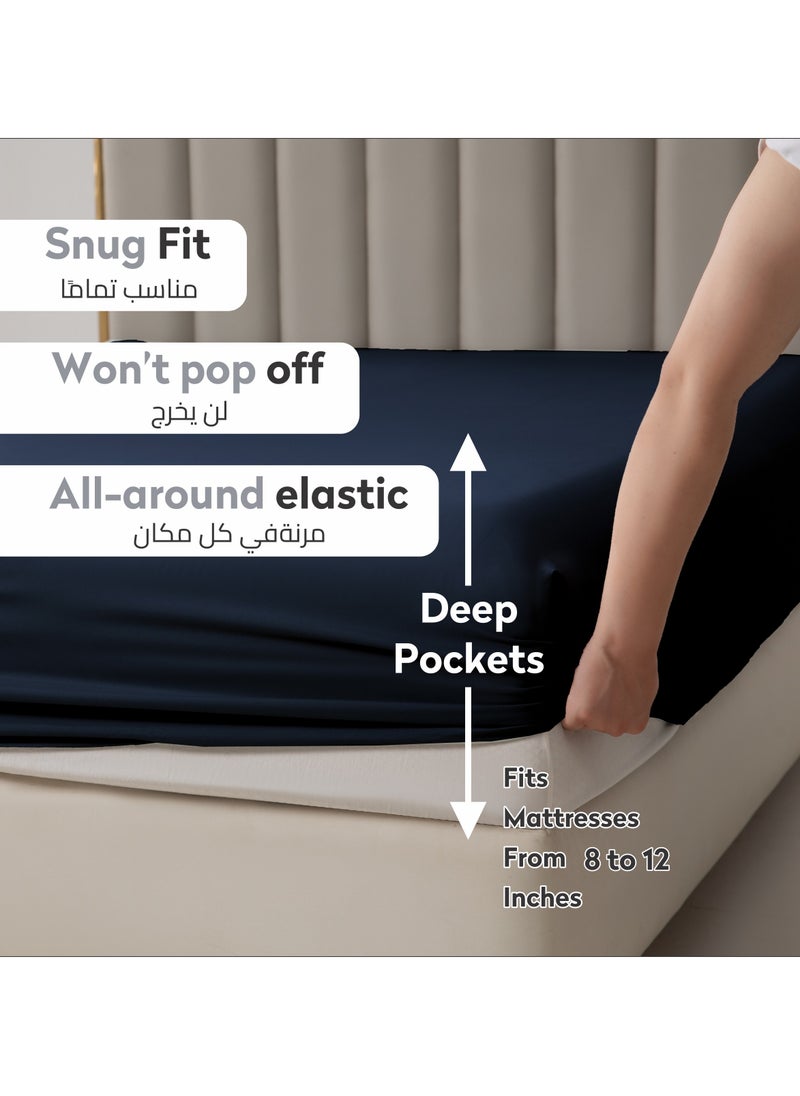 Donetella Bedding Fitted Sheet - Fits 120x200 Cm Bed For Twin Bed 2 Pcs (1 Fitted Sheet and 1 Pillowcase) - 30 Cm Deep Pocket - Solid Bed Sheet  - Image 2