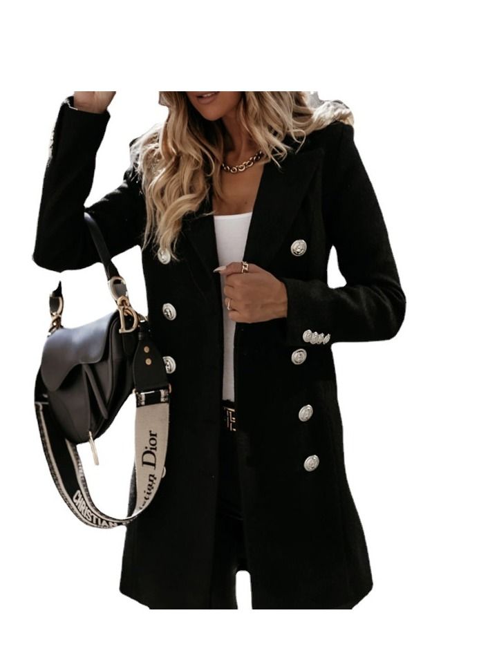 Loquat Autumn/Winter Fashion Slim Suit Collar Double-breasted Overcoat 