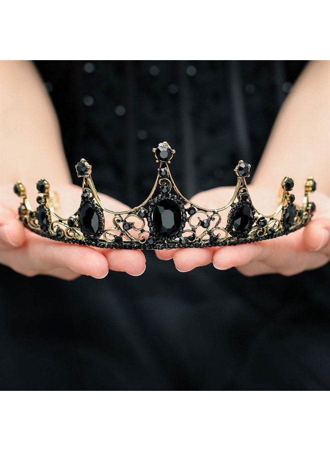 Aceorna Black Crowns and Tiaras Crystal Rhinestones Pricess Crowns Bride Wedding Crown for Women and Girls Decorative Bridal Pricess Tiaras Hair Accessories for Halloween Costume Prom Birthday - Image 1
