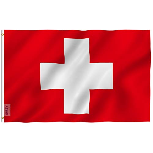Anley Fly Breeze 3x5 Foot Switzerland Flag Vivid Color and Fade proof Canvas Header and Double Stitched Swiss Flags Polyester with Brass Grommets 3 X 5 Ft - Image 1