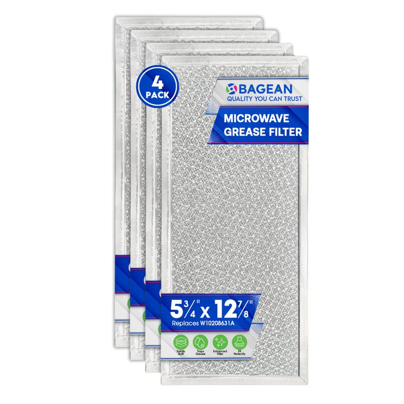 Bagean استبدال فلتر الميكروويف 5.78" × 12.91" يناسب فلتر الميكروويف W10208631A من ويرلبول - شاشة شبكة الألمنيوم لفلتر الدهون - ينقي وينعش هواء المطبخ في مروحة تهوية الفرن فوق الموقد (4 عبوات) - Image 1