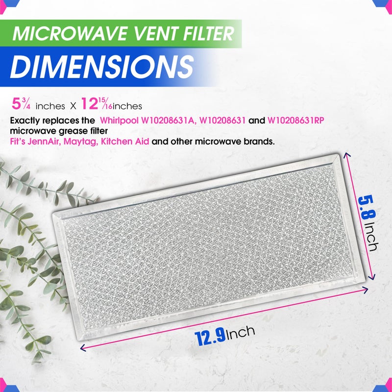 Bagean استبدال فلتر الميكروويف 5.78" × 12.91" يناسب فلتر الميكروويف W10208631A من ويرلبول - شاشة شبكة الألمنيوم لفلتر الدهون - ينقي وينعش هواء المطبخ في مروحة تهوية الفرن فوق الموقد (4 عبوات) - Image 3