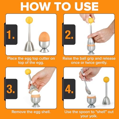 Eparé Egg Topper Cutter Set – Stainless Steel Egg Cracker Tool & Egg Shell Opener – Egg Cups for Soft Boiled Eggs – Boiled Egg Holder – Egg Spoons and Egg Opener Tool for Breakfast - Image 3
