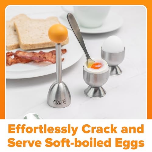 Eparé Egg Topper Cutter Set – Stainless Steel Egg Cracker Tool & Egg Shell Opener – Egg Cups for Soft Boiled Eggs – Boiled Egg Holder – Egg Spoons and Egg Opener Tool for Breakfast - Image 4