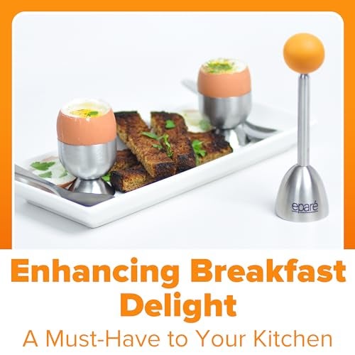 Eparé Egg Topper Cutter Set – Stainless Steel Egg Cracker Tool & Egg Shell Opener – Egg Cups for Soft Boiled Eggs – Boiled Egg Holder – Egg Spoons and Egg Opener Tool for Breakfast - Image 5