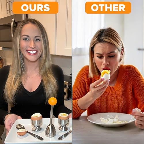 Eparé Egg Topper Cutter Set – Stainless Steel Egg Cracker Tool & Egg Shell Opener – Egg Cups for Soft Boiled Eggs – Boiled Egg Holder – Egg Spoons and Egg Opener Tool for Breakfast - Image 2