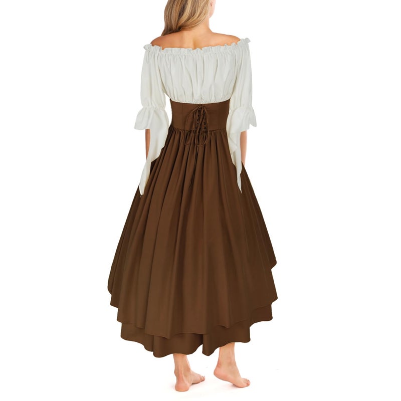 Mingyuezai Women Renaissance Costume Medieval Victorian High Waisted Button Skirt Set(L,Z2880BNST) - Image 2