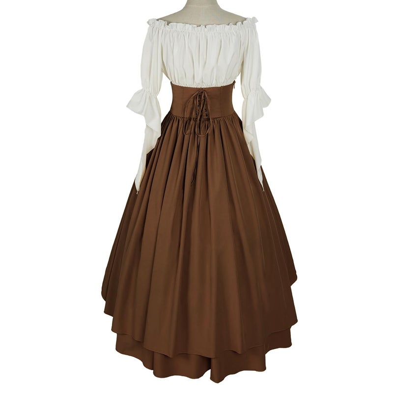 Mingyuezai Women Renaissance Costume Medieval Victorian High Waisted Button Skirt Set(L,Z2880BNST) - Image 5
