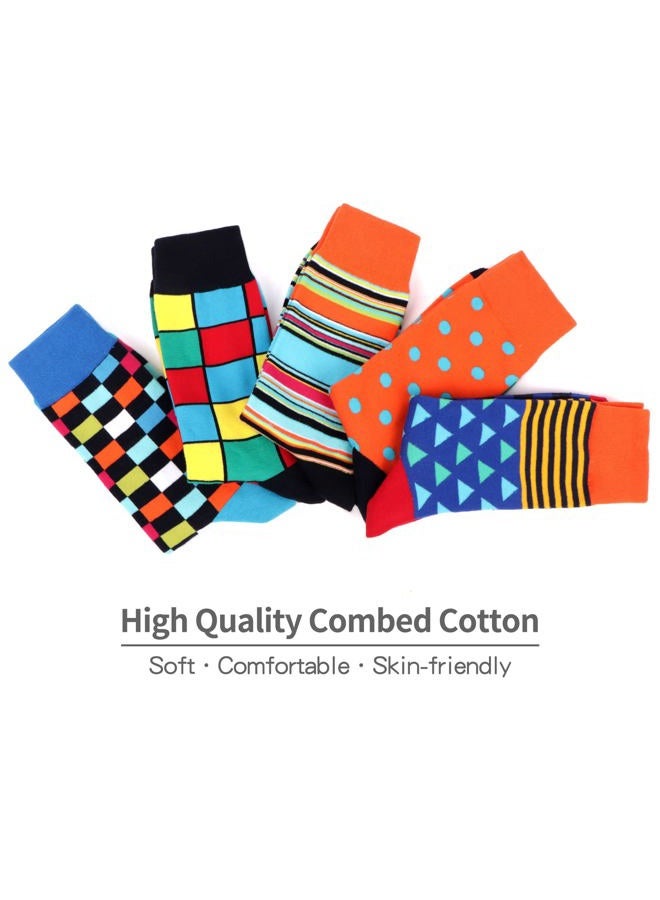 WeciBor Men's Dress Colorful Striped Grid Casual Combed Cotton Crew Socks 5 Packs - Image 5