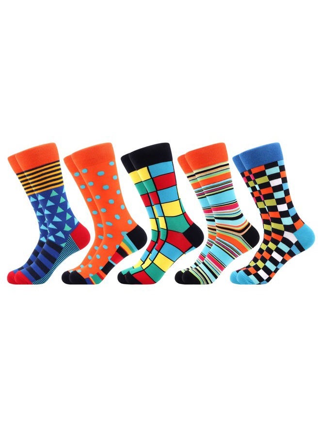WeciBor Men's Dress Colorful Striped Grid Casual Combed Cotton Crew Socks 5 Packs - Image 1