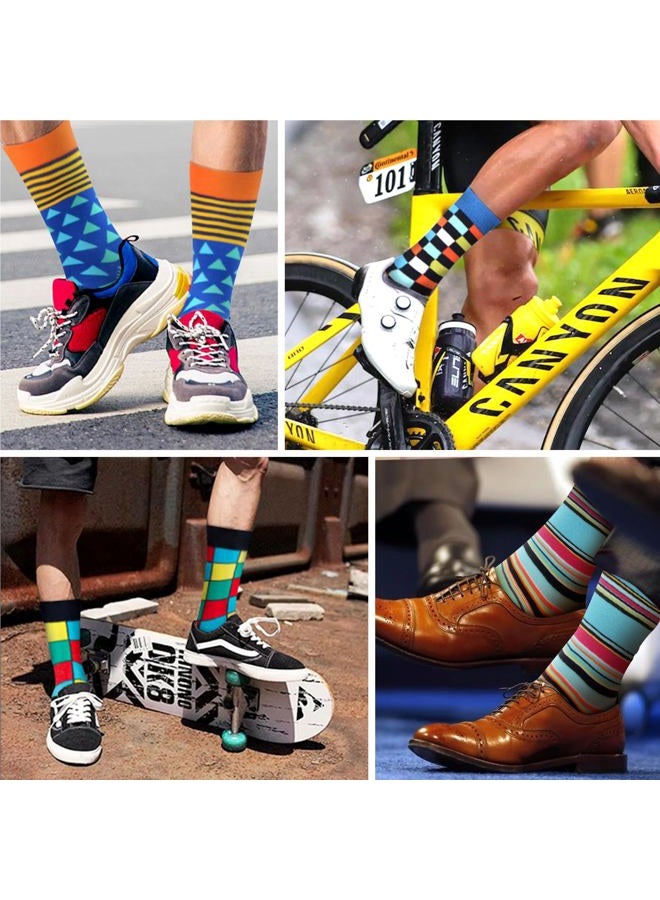 WeciBor Men's Dress Colorful Striped Grid Casual Combed Cotton Crew Socks 5 Packs - Image 2