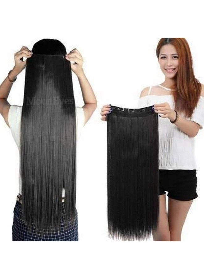 MoonEyes - Natural Black Straight Hair Extensions In High Temperature Synthetic Fiber In 24 Inch 5 Clips Head In 1 Piece For Women And Girls (Black) - Image 1
