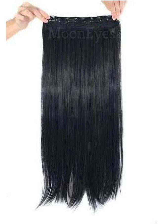 MoonEyes - Natural Black Straight Hair Extensions In High Temperature Synthetic Fiber In 24 Inch 5 Clips Head In 1 Piece For Women And Girls (Black) - Image 1
