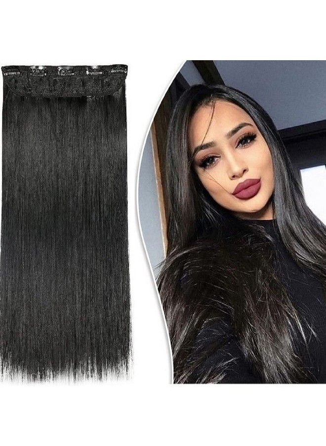 MoonEyes - Natural Black Straight Hair Extensions In High Temperature Synthetic Fiber In 24 Inch 5 Clips Head In 1 Piece For Women And Girls (Black) - Image 1