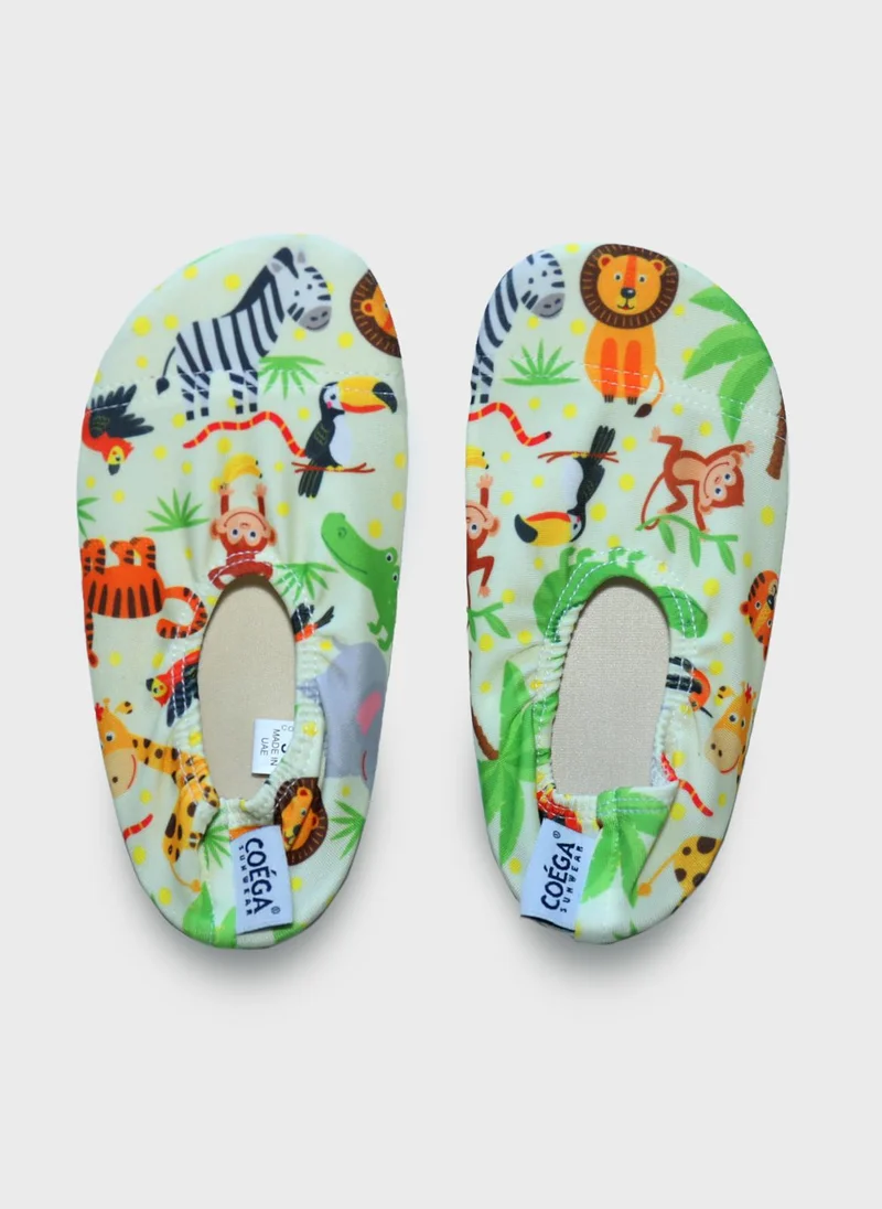 COEGA Pool & Beach Shoes Boys SzM - Green Jungle Animals