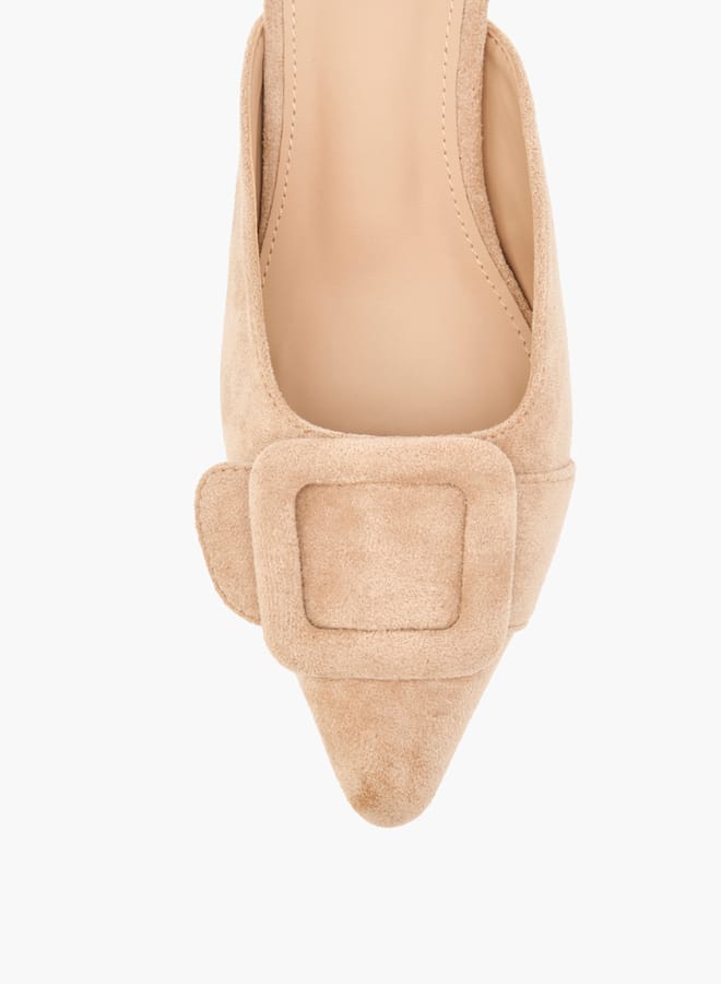 Flora Bella By Shoexpress Women Textured Pointed Toe Sandals with Buckle Detail and Kitten Heels - Image 4