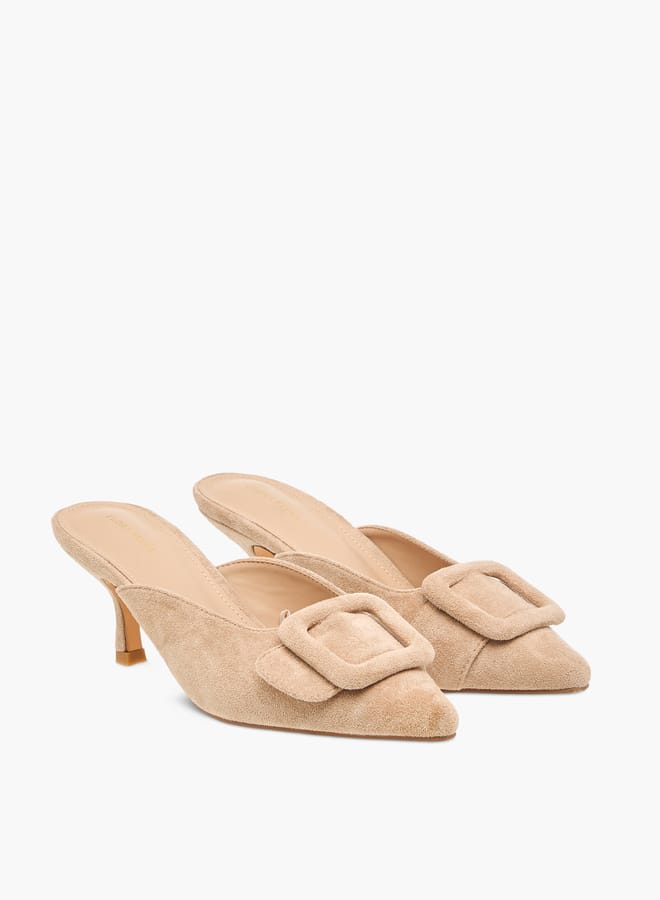 Flora Bella By Shoexpress Women Textured Pointed Toe Sandals with Buckle Detail and Kitten Heels - Image 3