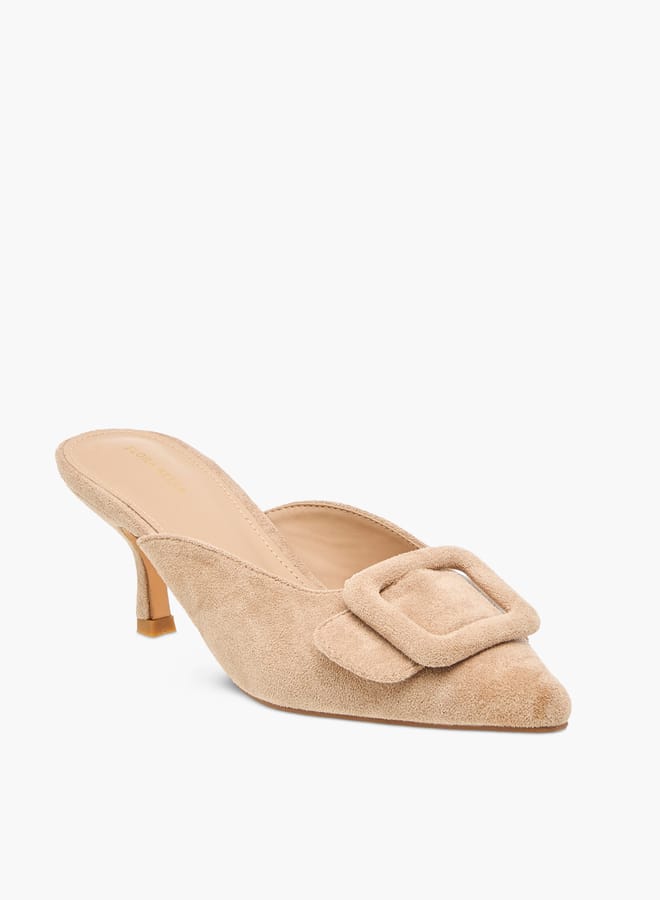 Flora Bella By Shoexpress Women Textured Pointed Toe Sandals with Buckle Detail and Kitten Heels - Image 2