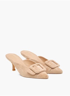 Flora Bella By Shoexpress Women Textured Pointed Toe Sandals with Buckle Detail and Kitten Heels  - Image 1