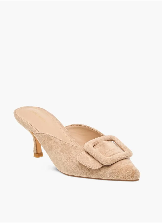 فلورا بيلا من شو إكسبرس Women Textured Pointed Toe Sandals with Buckle Detail and Kitten Heels